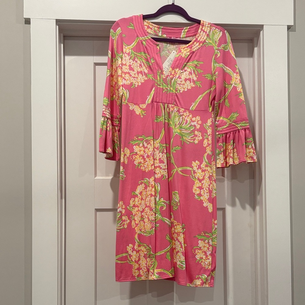 Lilly Pulitzer Pink and Green Floral Midi Dress